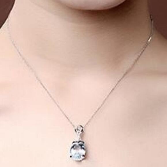 Sterling Silver Aquamarine Charm Necklace - Picture 3 of 5